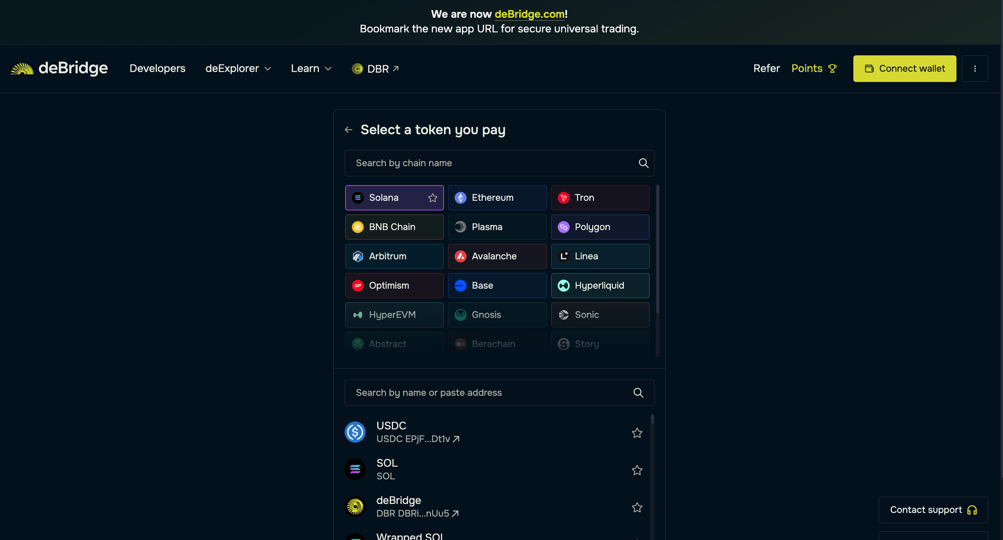 Select Solana asset for bridging