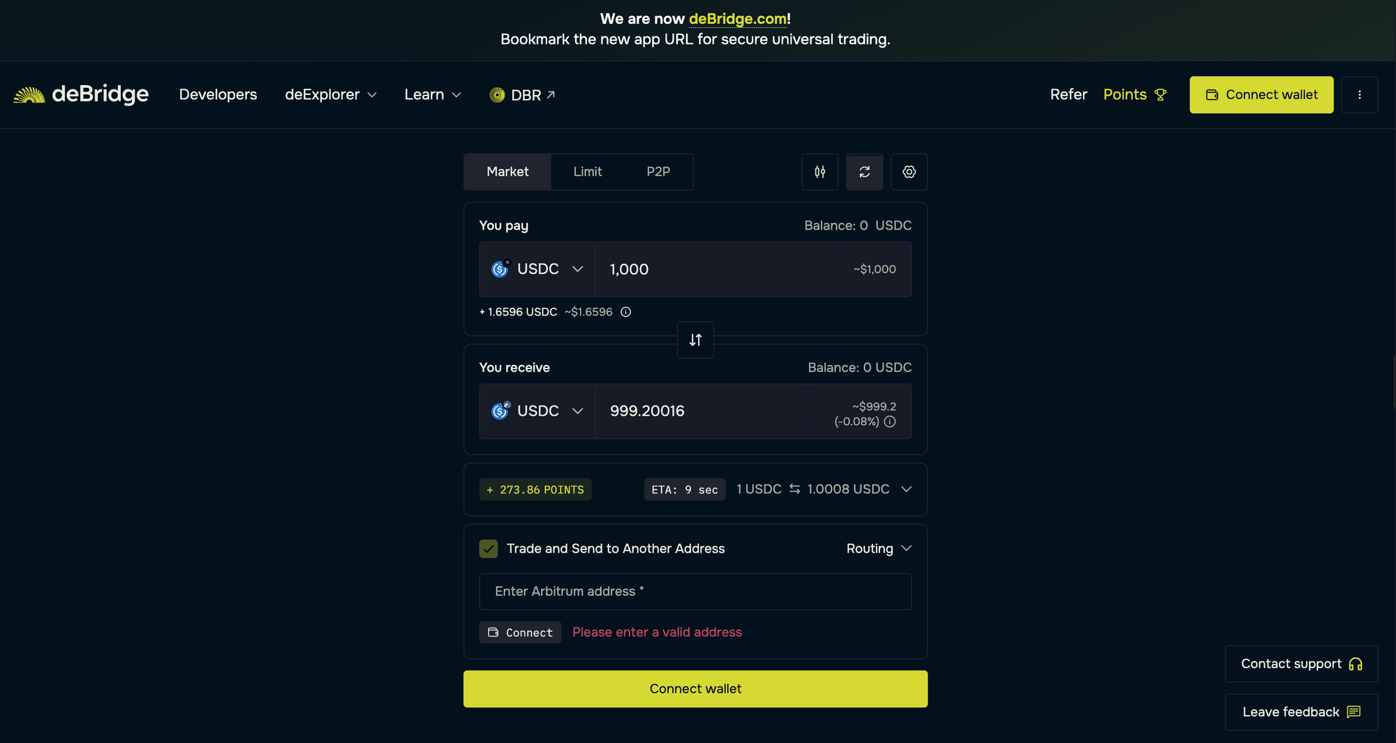 Quote for 1000 USDC from Solana to Arbitrum