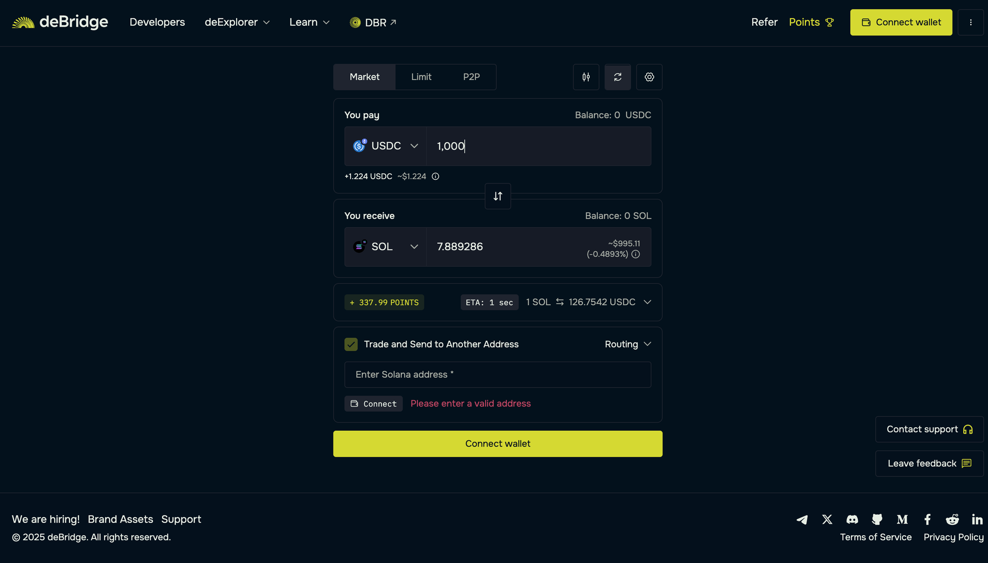 Enter the amount of USDC you wish to bridge