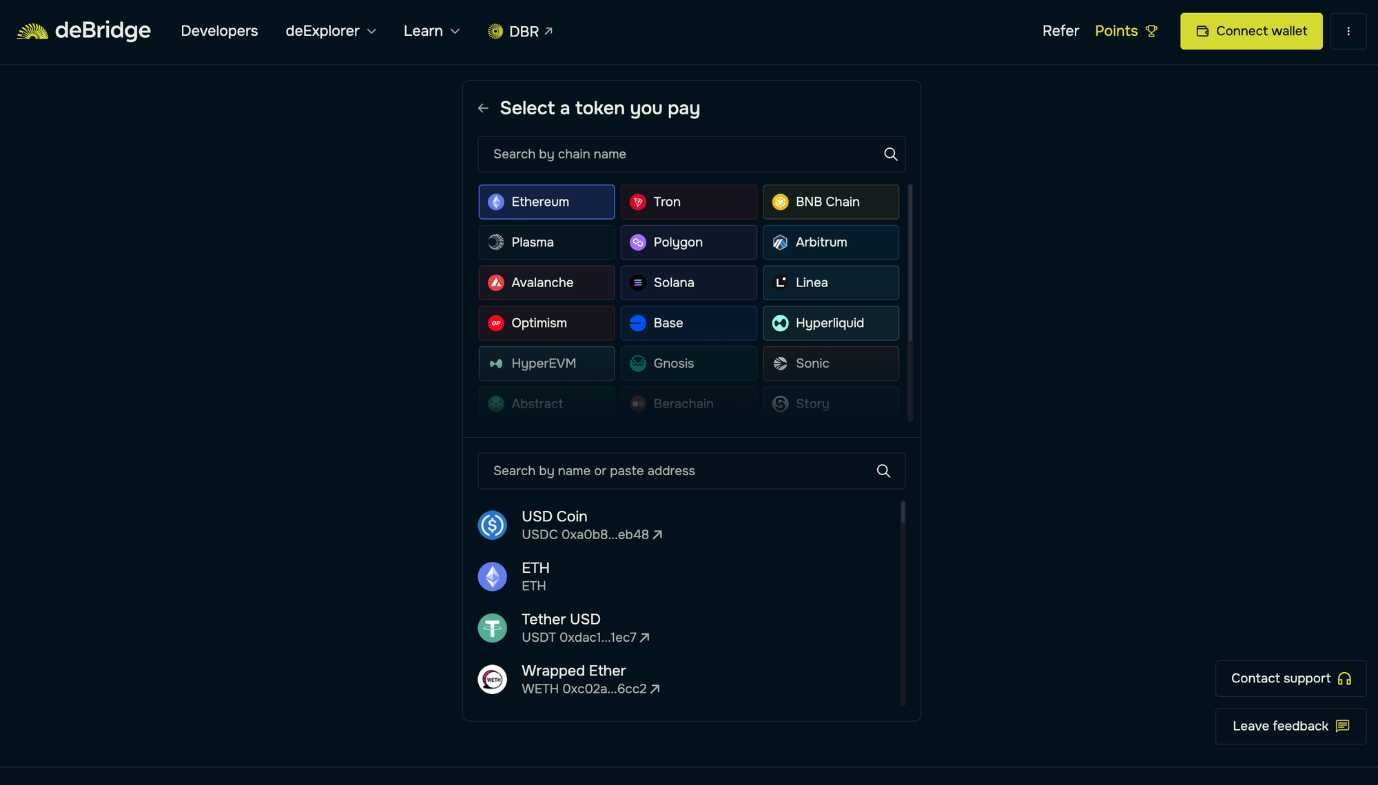 Select the source chain and asset