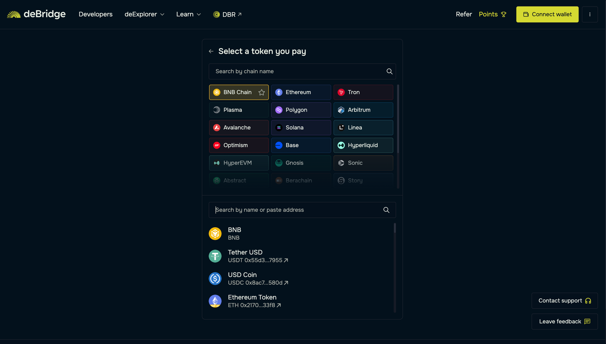 Select BNB chain and BNB