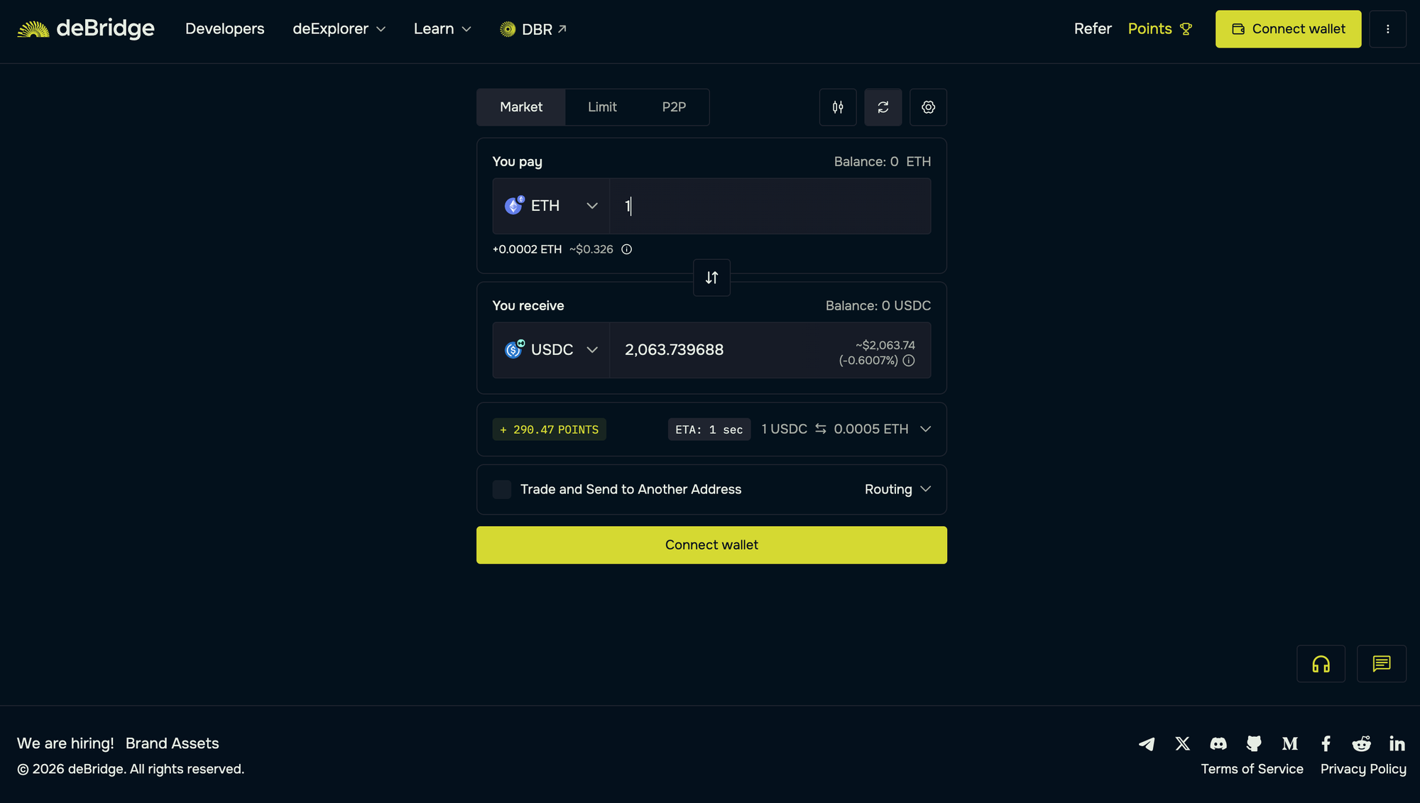 Quote for 1 ETH to USDC