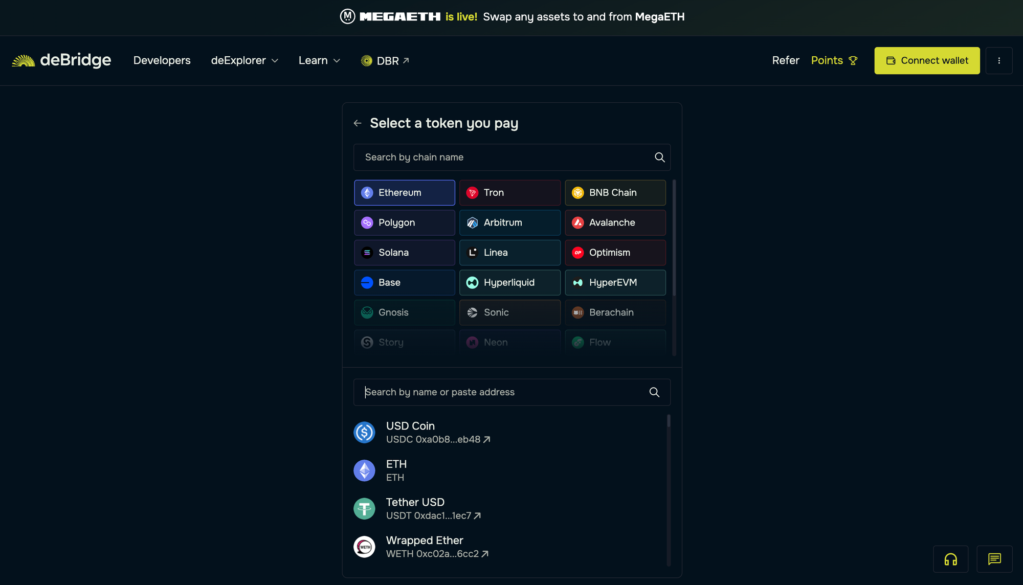 Select Ethereum as the source chain