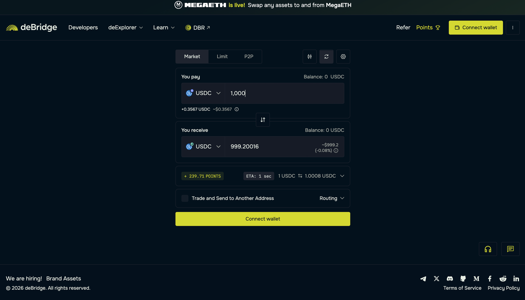 Quote 1000 USDC to Hyperliquid