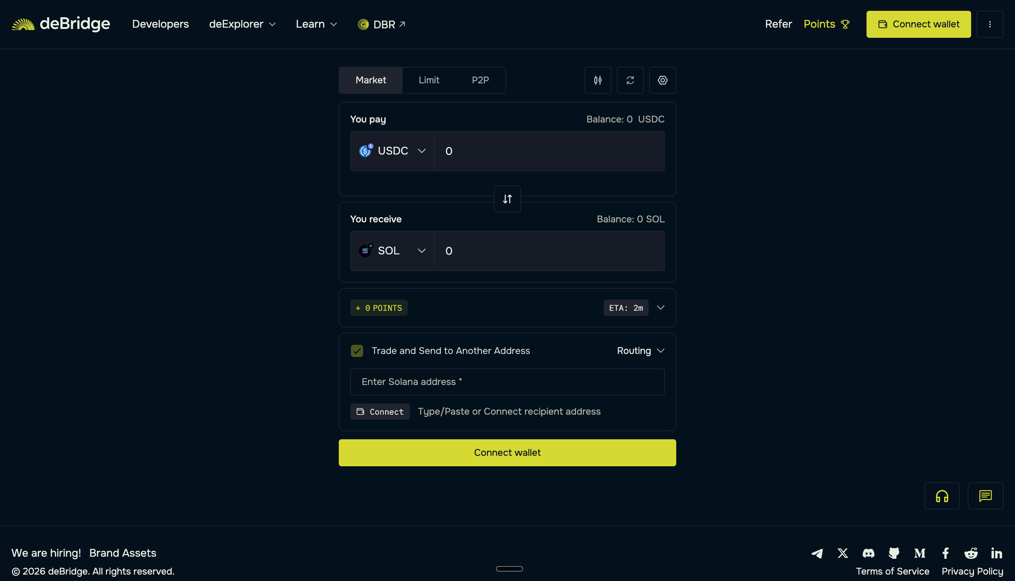 Screenshot of deBridge UI